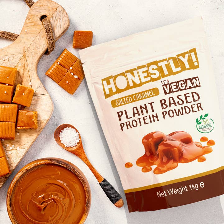 Honestly Plant Based Salted Caramel Protein Powder for wholesale by 6 PACK SNACKS