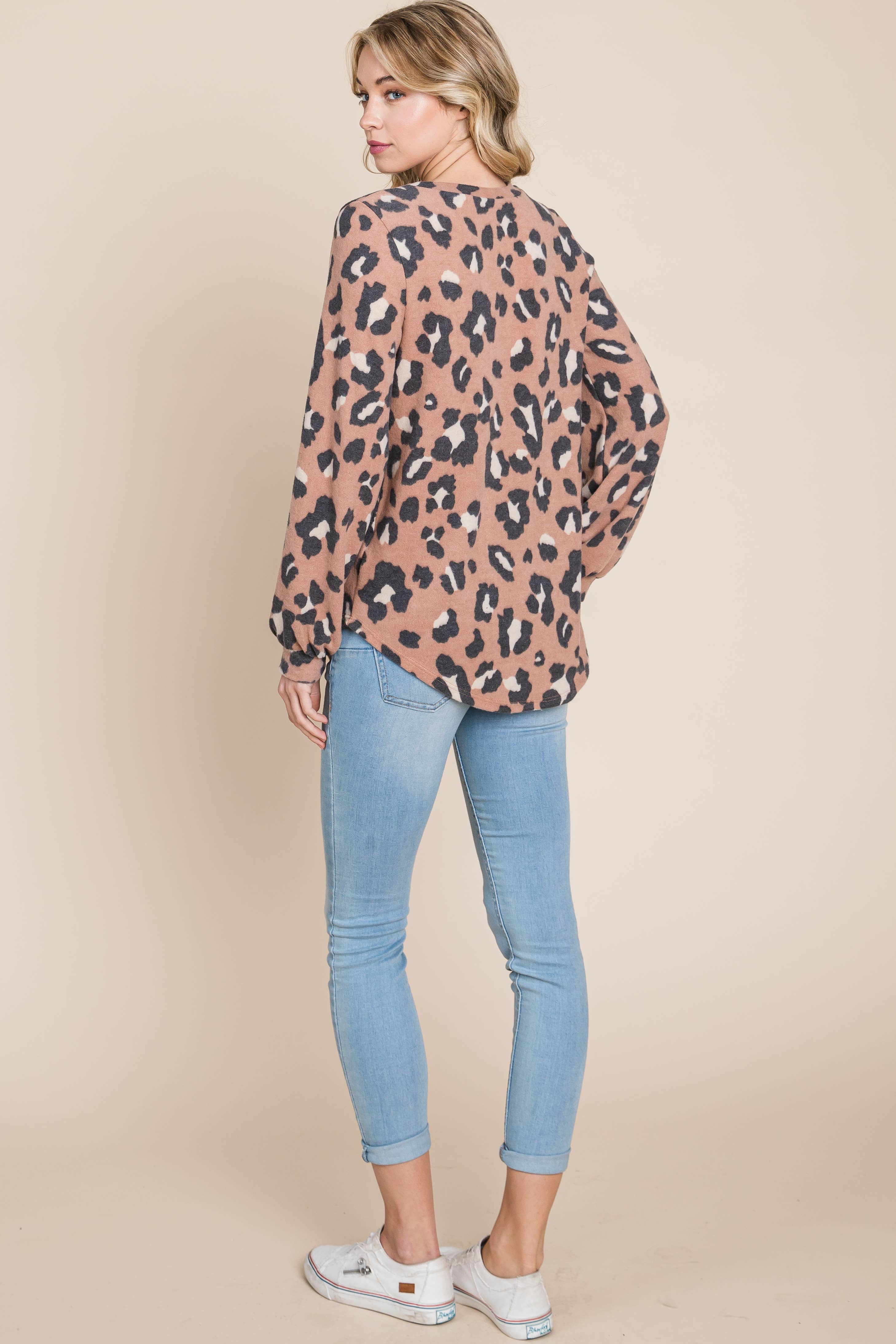 As shown TL1698 Cozy Leopard Print Pullover for wholesale on Faire3