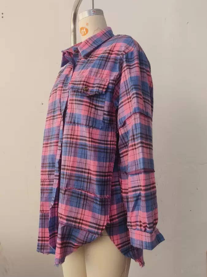 Rosa Clothing - Wholesale Shirt Jacket/Shacket - Women's - Plaid shirt oversized Long Shacket 7 colors14