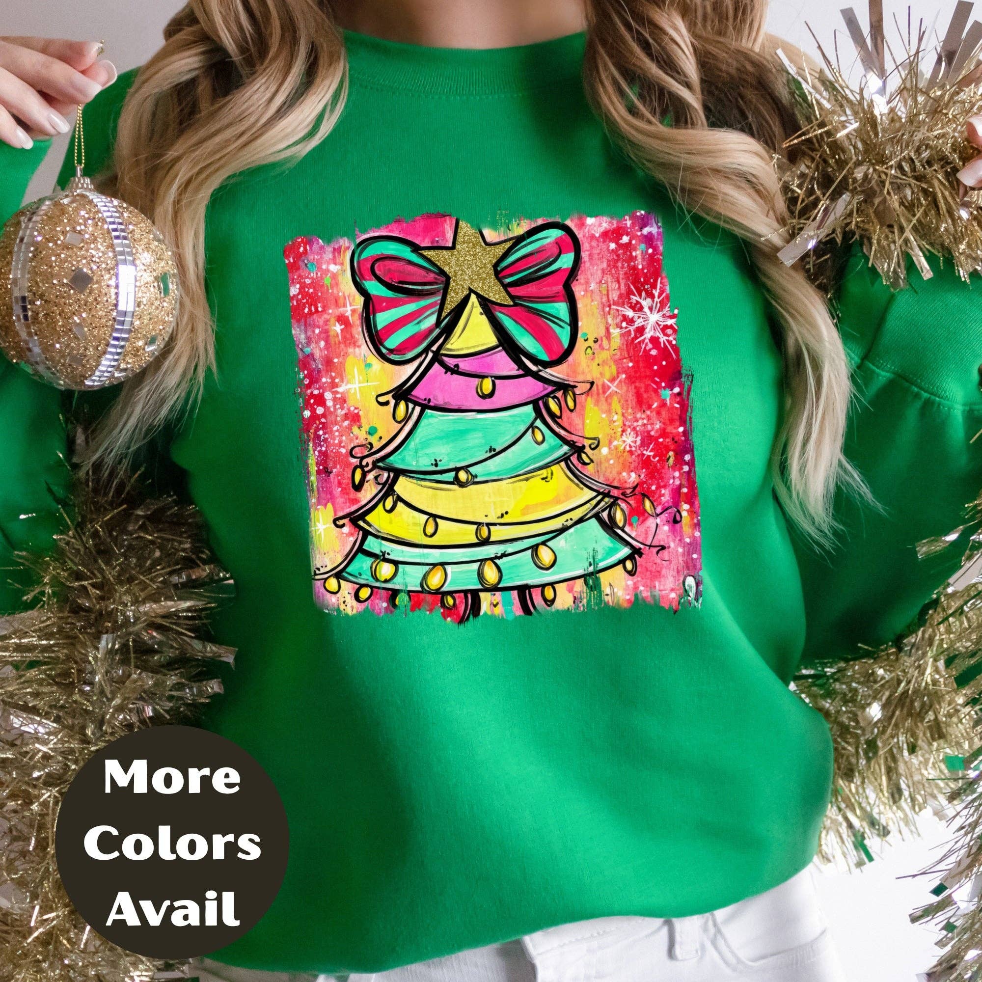 Epic Life  - Designed – wholesale T-shirt (graphic) – women's – Rainbow Christmas Tree Shirt or Sweatshirt – Colorful Holiday Top S-4XL Plus Size – Whimsical Bow Tree – Bright Festive Tee11