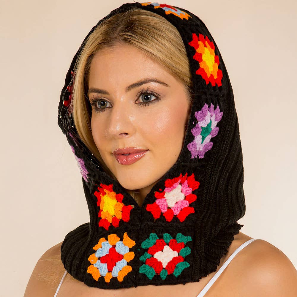 Sensibling Corp. - Wholesale Balaclava - Women's - Retro Handmade Crochet Granny Square Balaclava Hood Hat5