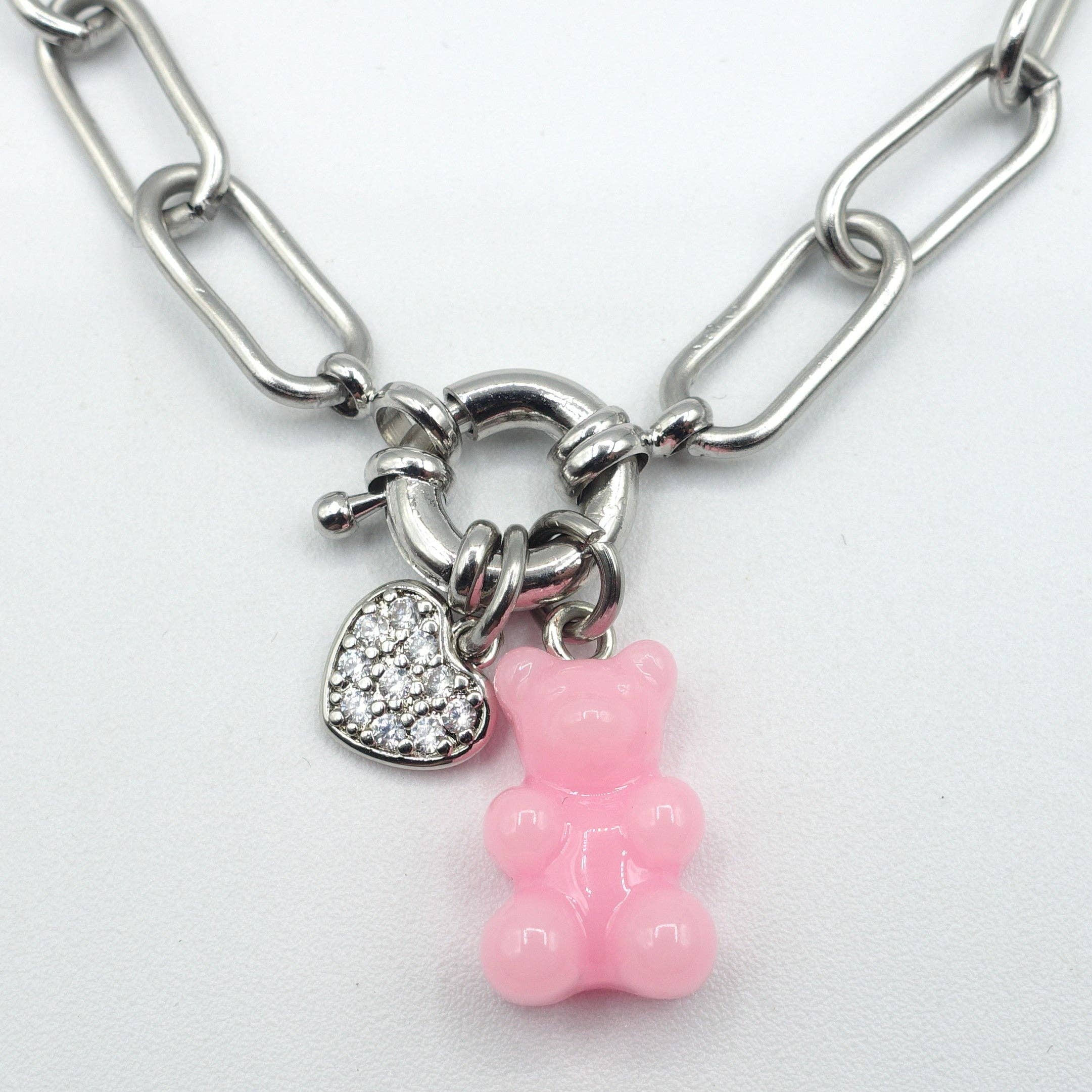 Daemon srls – Pulseira com pendente por atacado – WINONA - Pulseira de aço inox com corrente de clipe de papel em formato de ursinho de goma10