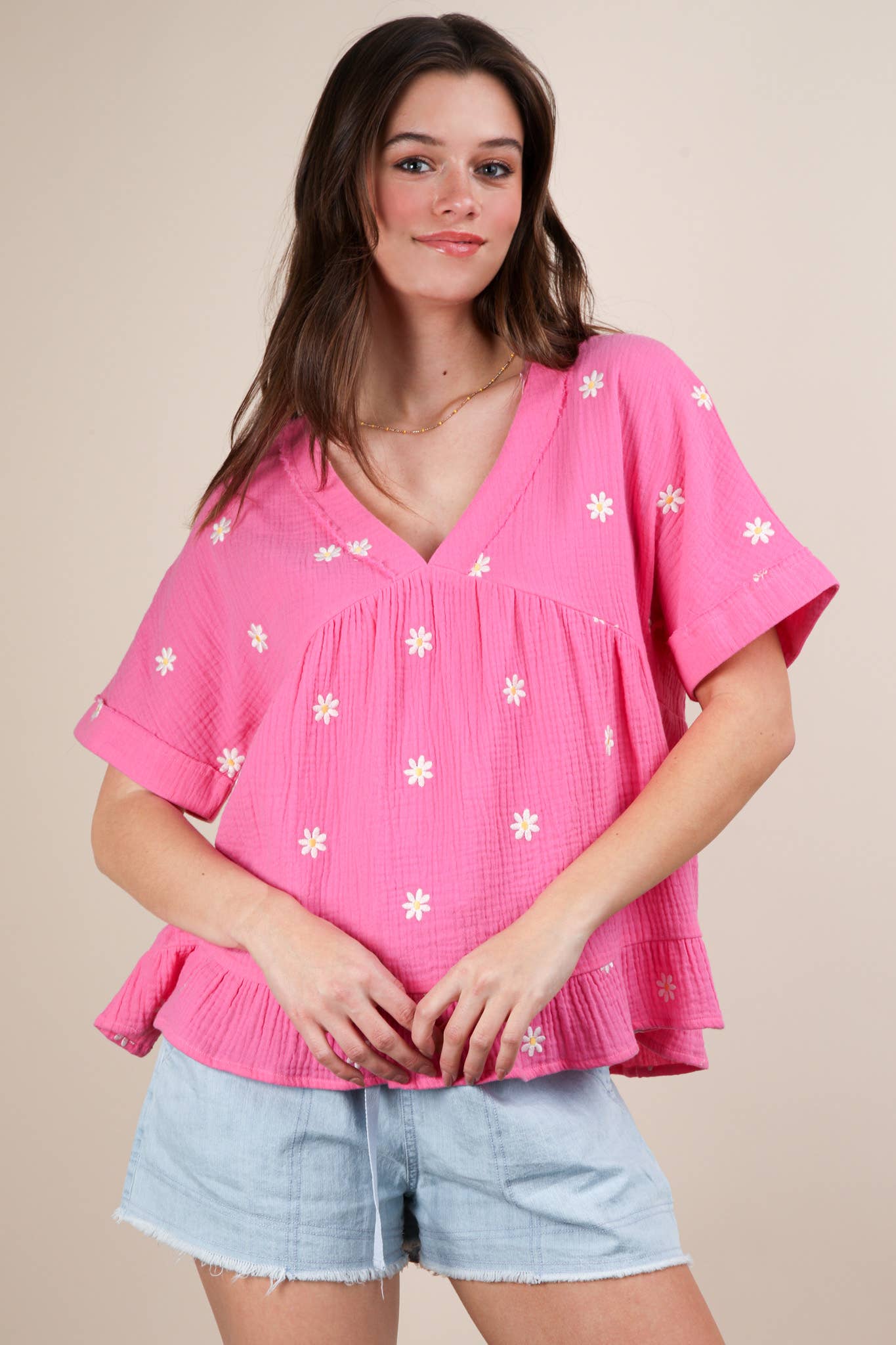 VERY J - Wholesale Blouse - Women's - NT12065-Flower Embroidered Woven Blouse Top5