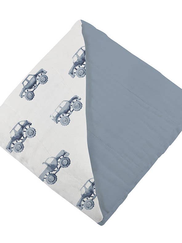 Newcastle Classics - Wholesale Bedding Blanket - Kids & Baby - Indigo Monster Trucks and Blue Fog Cotton Newcastle Blanket
