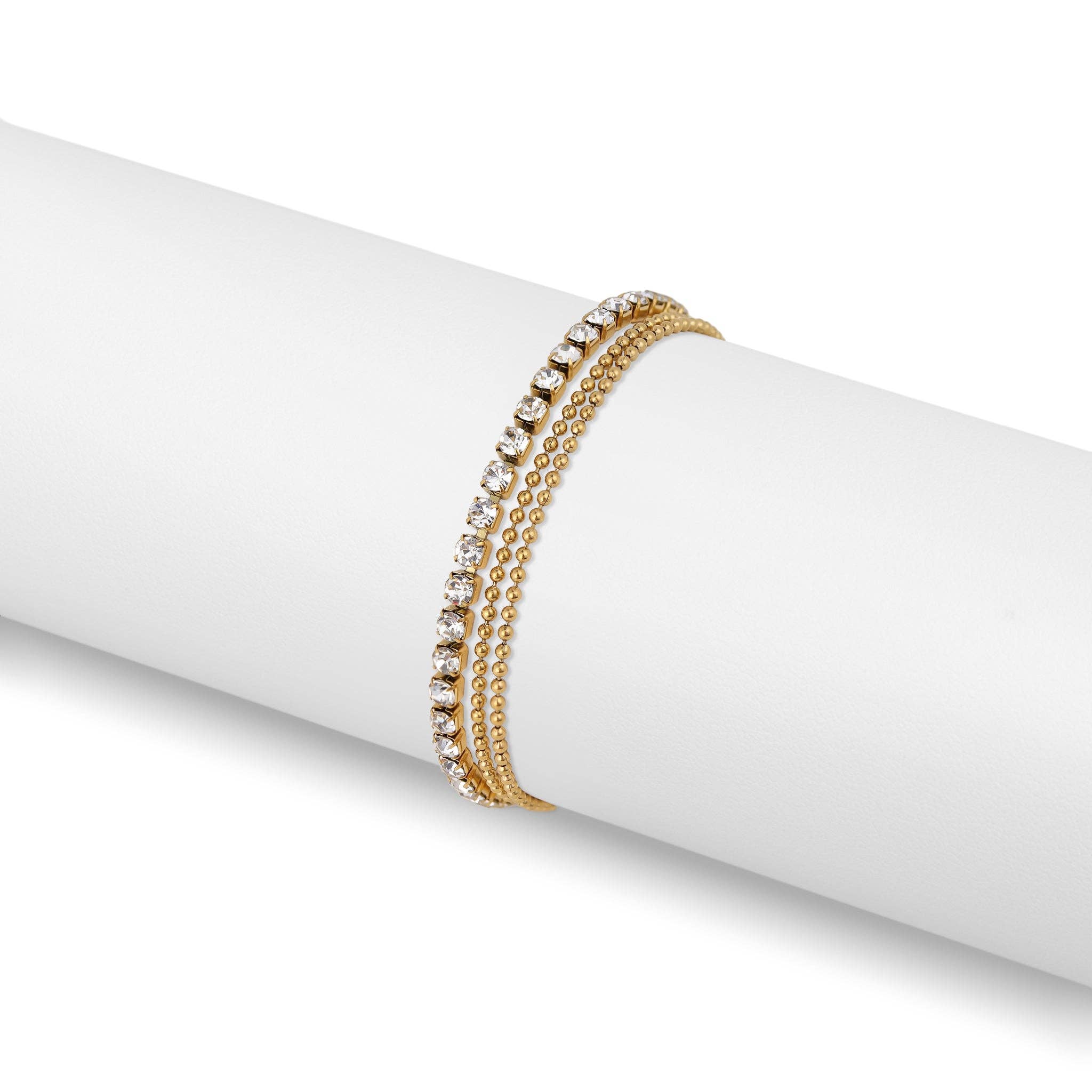 WJW – Großhandel Fußkettchen – Elegantes 3-reihiges Fußkettchen aus 18K Gold PVD mit feinen Perlen und Strass9