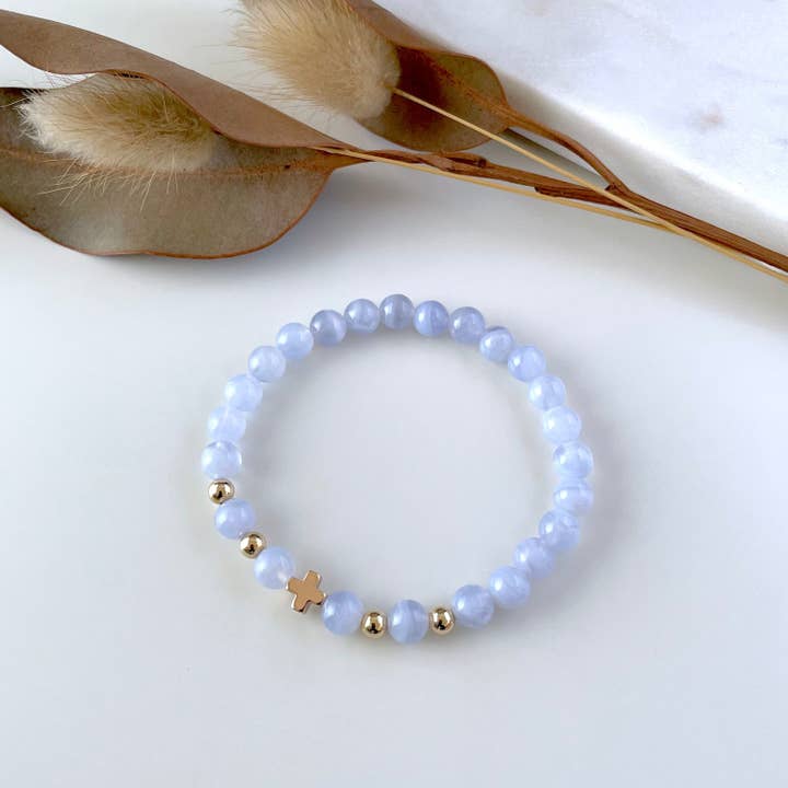 Grace Bracelet with Blue Lace Agate & 14k Gold for wholesale by Ann Saint James