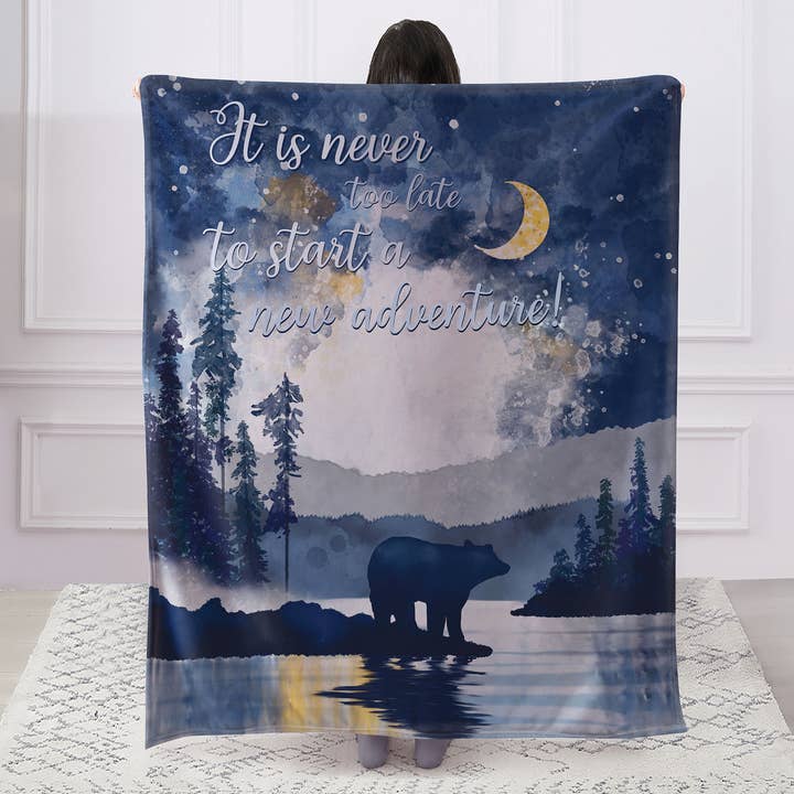 "Watercolor Bear" 1-Ply Faux Fur Everyday Designer Blanket for wholesale by Duke Imports