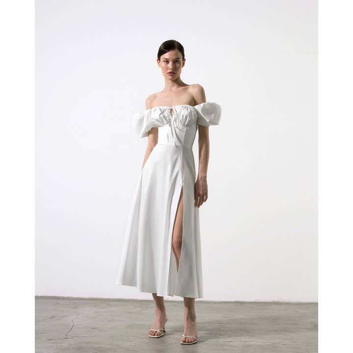 lilyandlaceboutique – wholesale Klänning - Dam – Bubbelärm Solid Färg Knyten Hög Slits Maxi Klänning