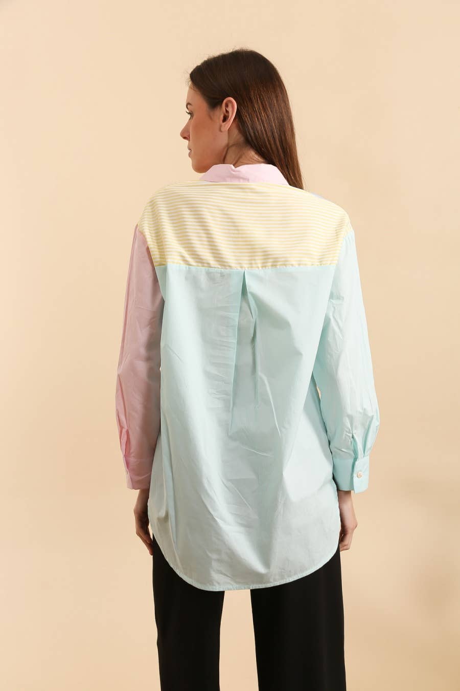 Blue Cotton patchwork shirt in colors - L312 for wholesale on Faire3