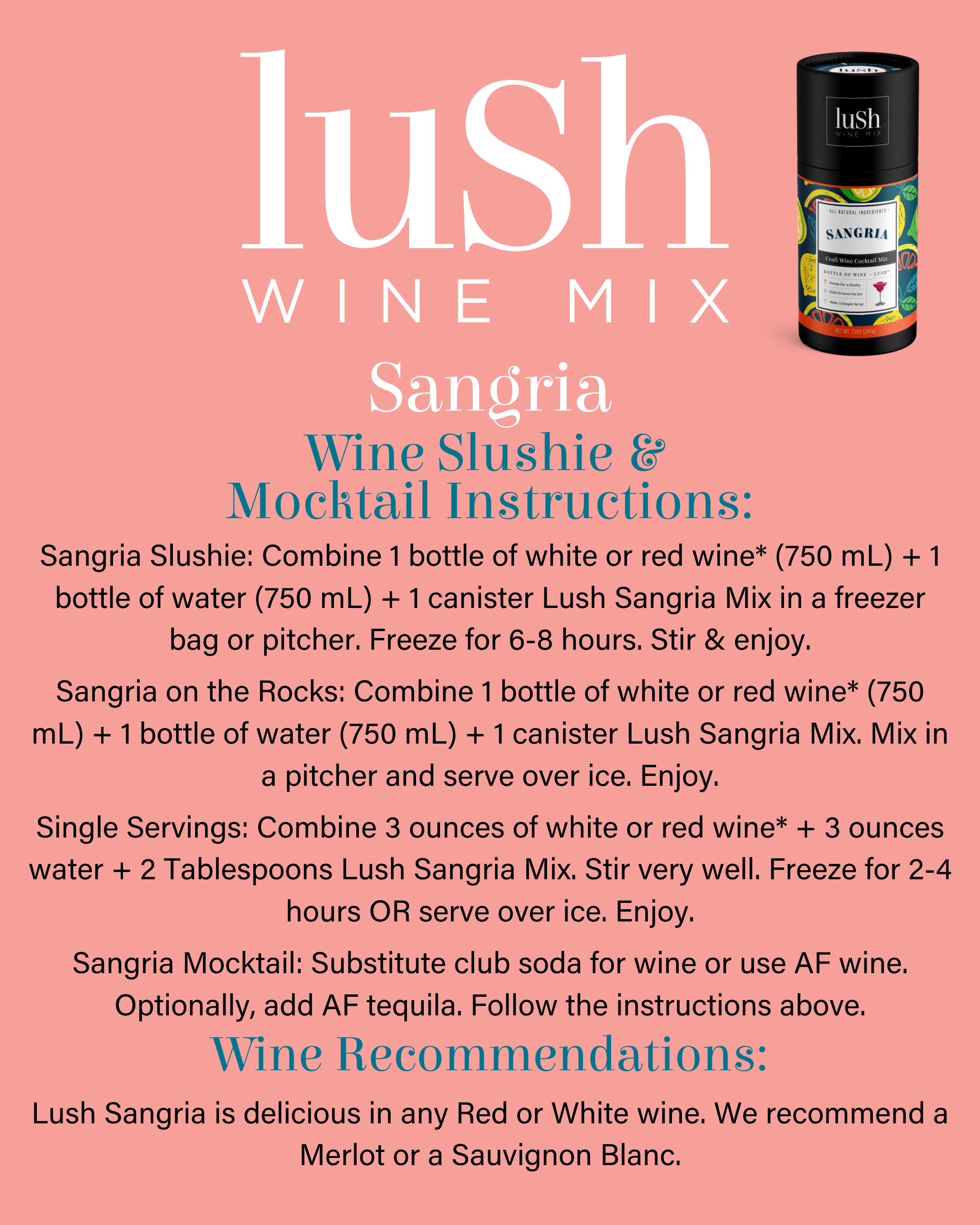 Lush Wine Mix - Wholesale Cocktail Mix/Syrup - Sangria Wine Slushie - 8+Servings Organic Cocktails Mocktail5