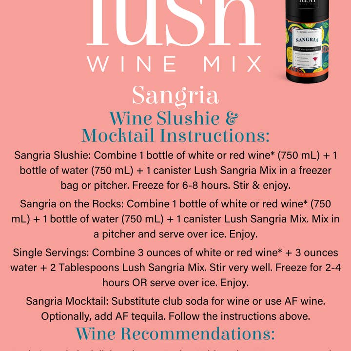 Lush Wine Mix - Wholesale Cocktail Mix/Syrup - Sangria Wine Slushie - 8+Servings Organic Cocktails Mocktail5