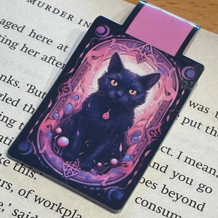 Hübsches illustriertes, bedrucktes Tarot-Laterne mit schwarzer Katze, magnetisches Lesezeichen, Seitenschoner, Geschenk für Buchliebhaber für den Großhandel von simply creative