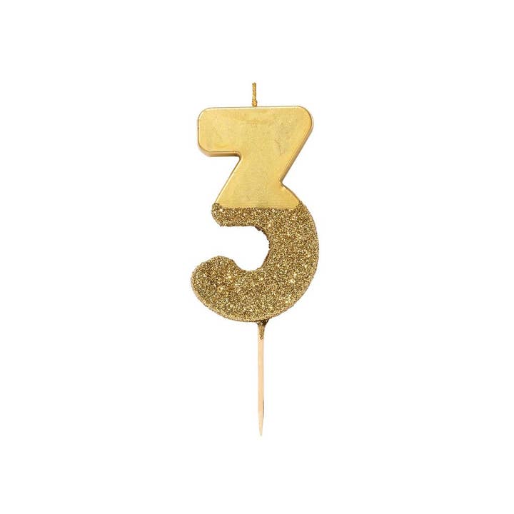 Talking Tables USA - Wholesale Cake Candle - Gold Glitter Birthday Number Candles | 0-9 | Single |