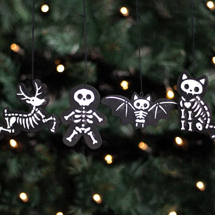 Something Different Wholesale - Wholesale Ornament Set - Set of 4 Black Skeleton Christmas Gingerbread Ornaments