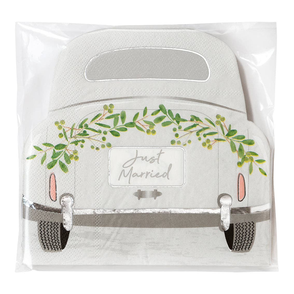 Talking Tables USA - Wholesale Disposable Napkin - Just Married Car Shaped Napkins - 16 Pack | Wedding Decor |4