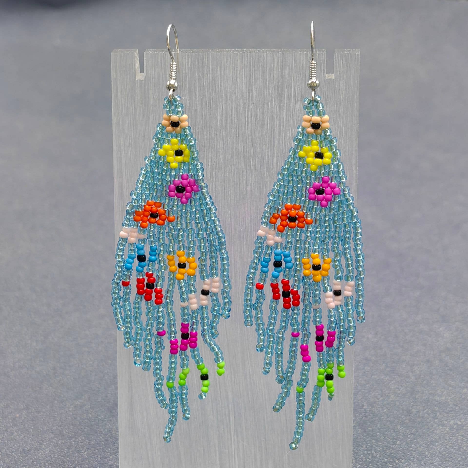 Mio Queena - Wholesale Tassel Earrings - Boho Flower Pattern Seed Beads Fringe Dangle Earrings -BJ/SB3