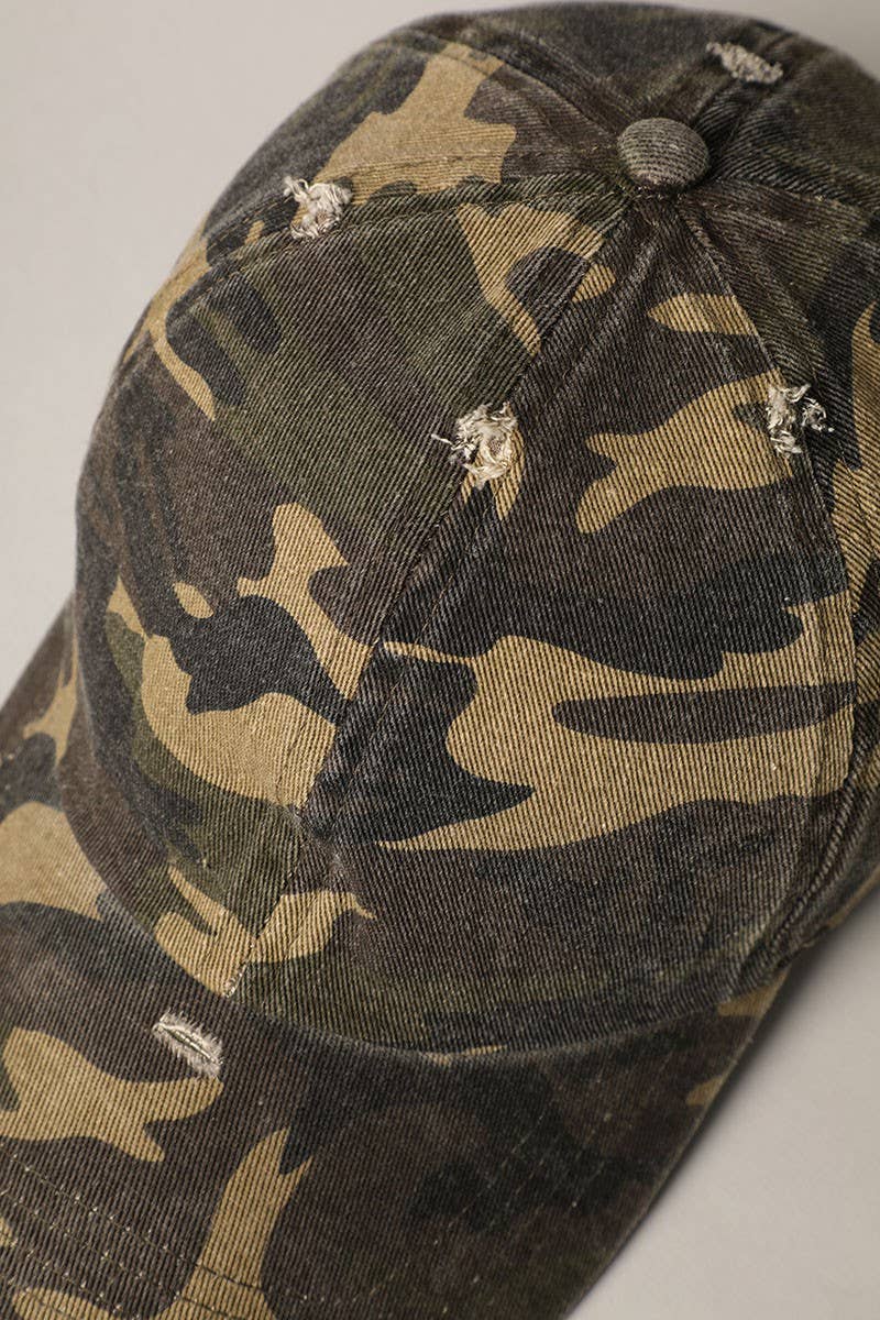 OLIVE Camouflage Distressed Cotton Baseball Cap Hat for wholesale on Faire4