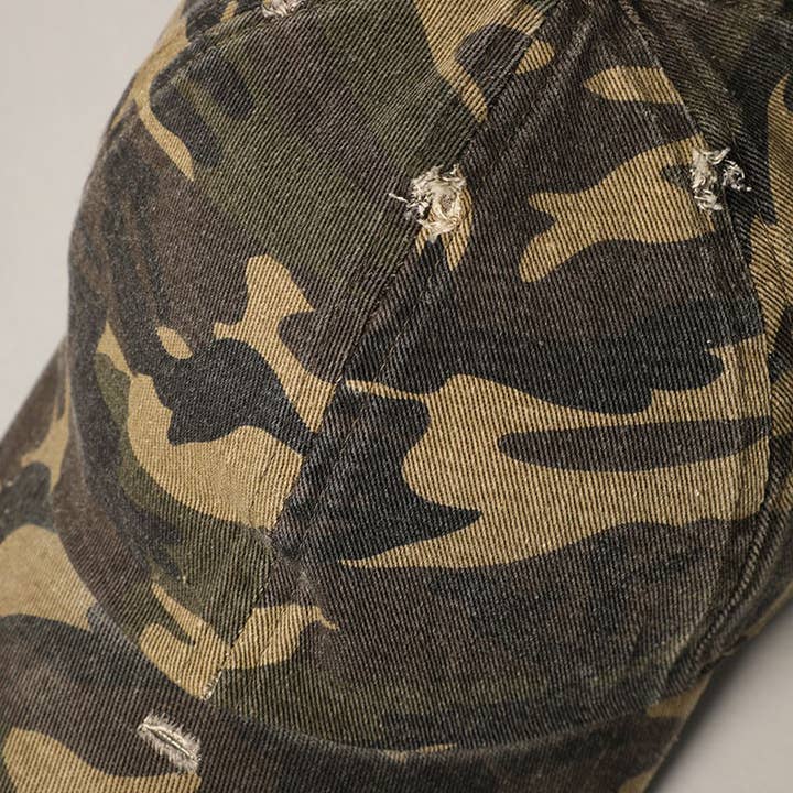 OLIVE Camouflage Distressed Cotton Baseball Cap Hat for wholesale on Faire4