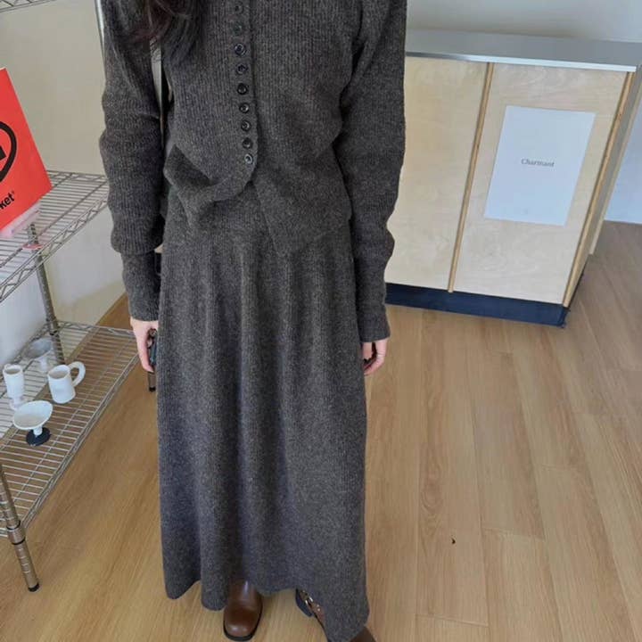 Marayn - Wholesale Top & Skirt Set - Women's - Korean Chic Knit Set Cardigan Skirt