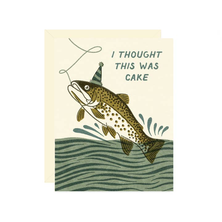 Wallflower Paper & Party - Wholesale Birthday Card - Trout Catching Cake card