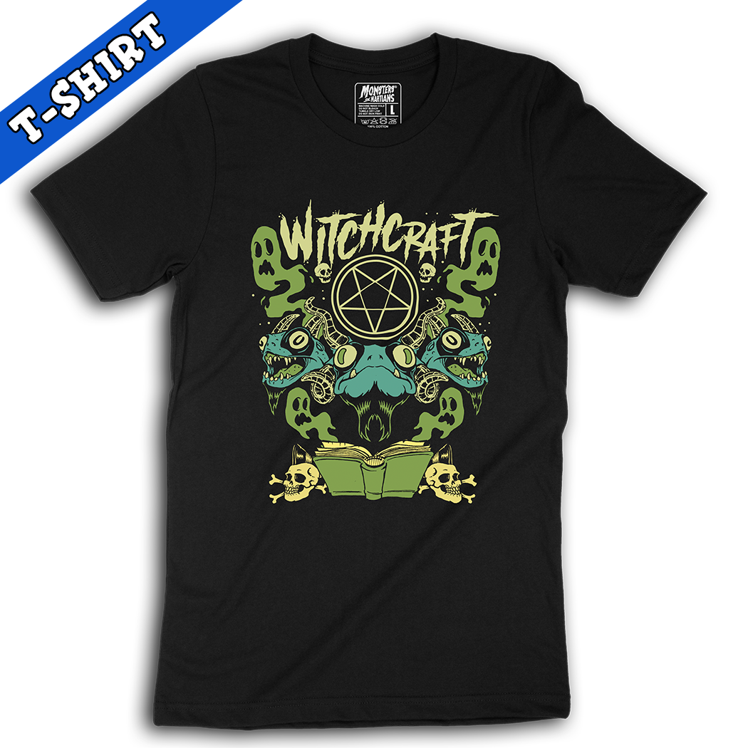 Monsters and Martians LLC – wholesale T-shirt (graphic) – unisex – Witchcraft Summoning Black Magic Toad Horror Shirt0