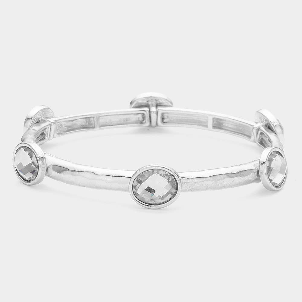 Sensibling Corp. - Wholesale Bangle Bracelet - Oval Stone Cluster Pointed Stretch Bracelet
4