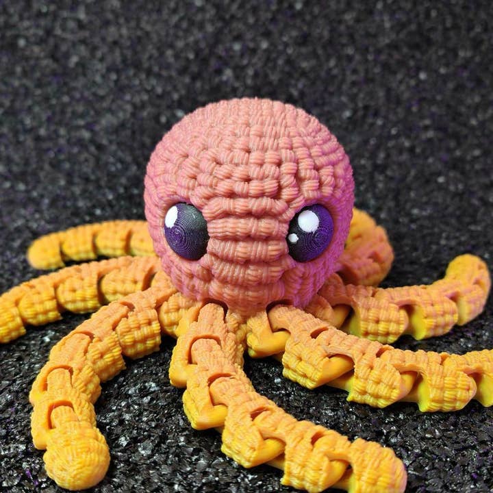 Great American Designs - Wholesale Fidget Toy - Kids - Articulating Crochet Octopus Toy, Flexible 3D Printed