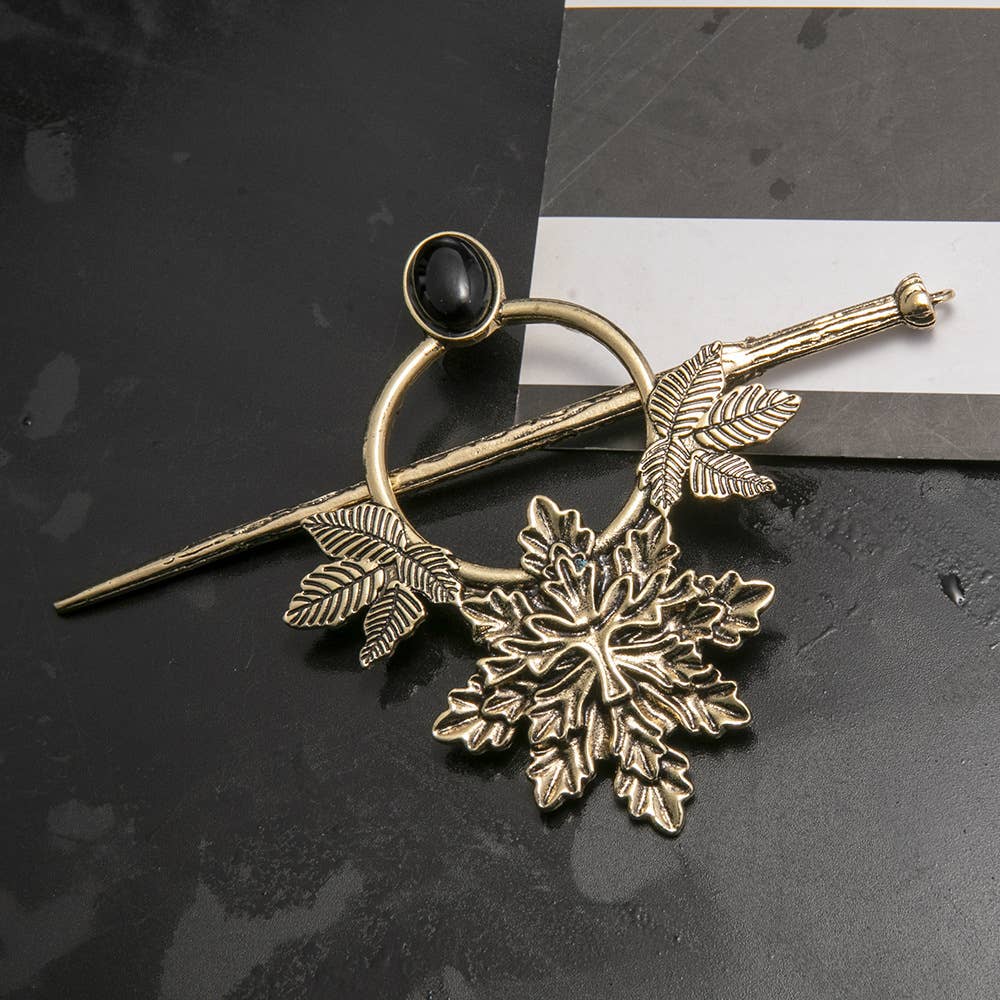 Tourtiwi - Wholesale Hair pin - Vintage Metal Leaf Gem Accent Hair Stick