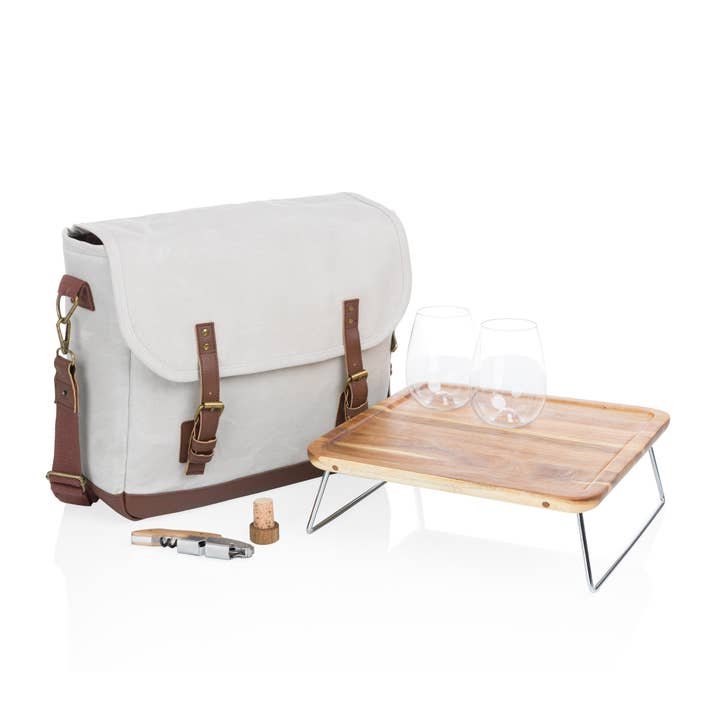 Picnic Time Family of Brands - Wholesale Wine Tote - Adventure Wine Tote Bag with Wine Glasses and Mini Table