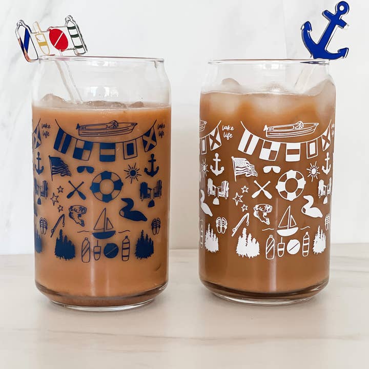 Waves of Grace Letter Co. - Wholesale Drinking Glass/Cup - Lake Life Can Glass3