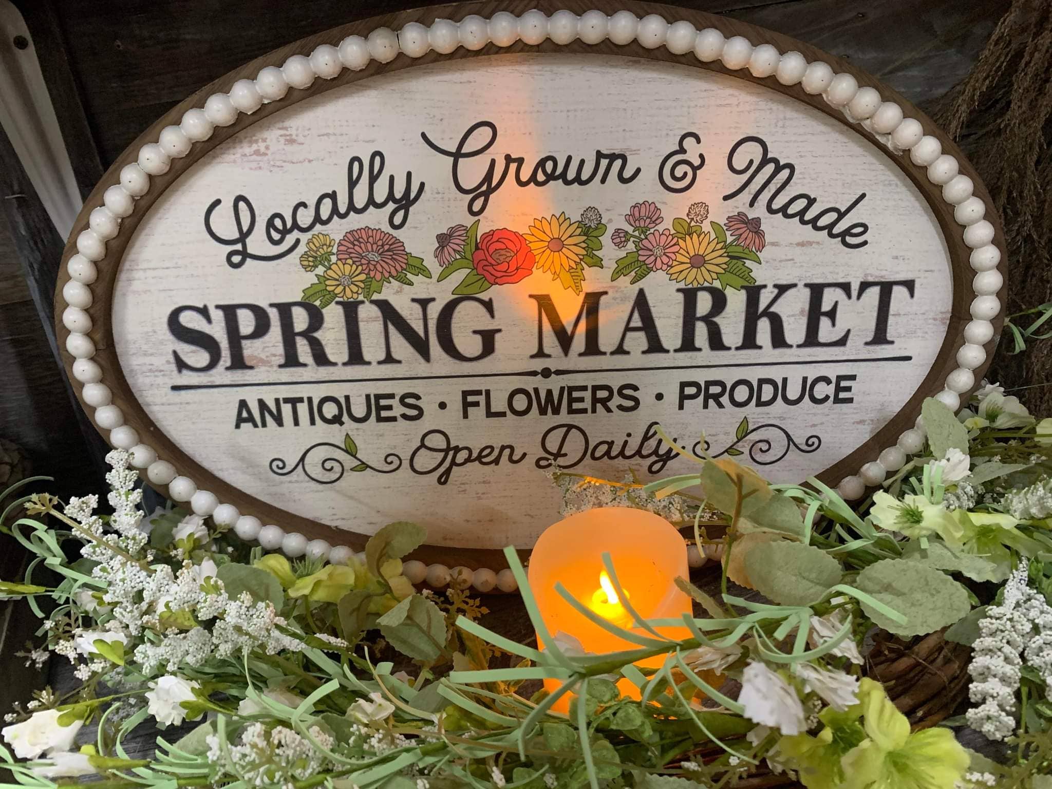 Wholesale Home Decor - Wholesale Sign - Beaded Spring Market Sign 20x13in1