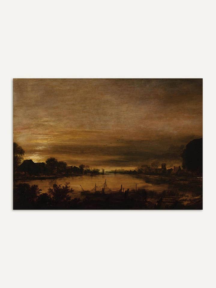 Soir sur le fleuve – Impression d'art paysager vintage pour la vente par Modern Antique Prints