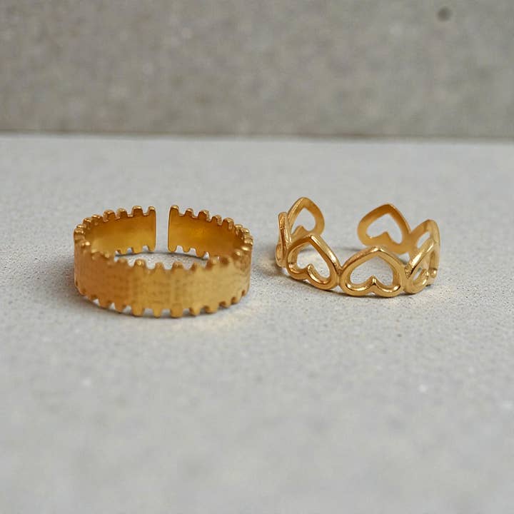 Anelli regolabili cuore acciaio inossidabile placcato oro 18K per la vendita all'ingrosso da parte di Minimalistajoyeria