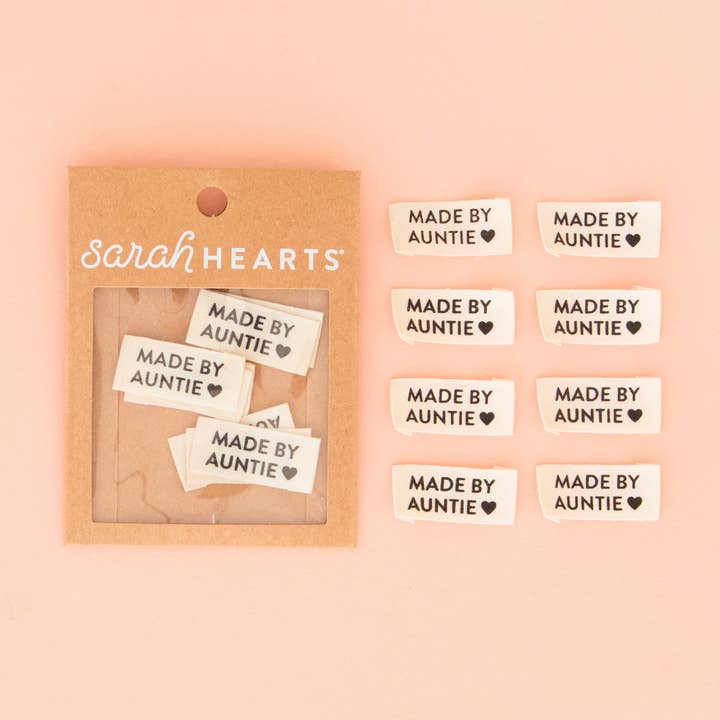 Made by Auntie Organic Cotton Sewing and Quilting Labels for wholesale by Sarah Hearts