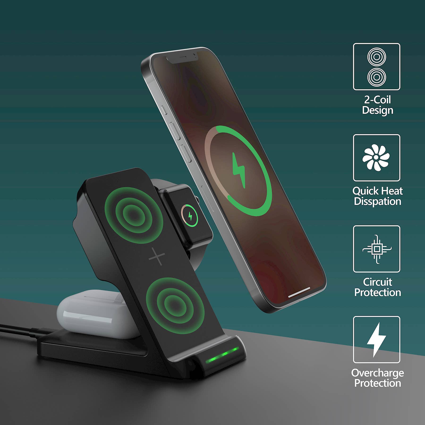 LAX Gadgets - Wholesale Charging Dock - Wireless 3in1 Charging Stand For Watch & AirPods Retail Pack4