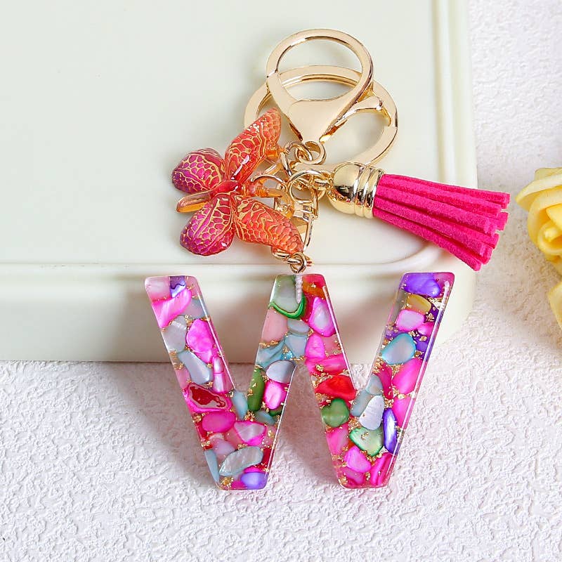MKS America - Wholesale Keychain - Women's - Glitter Butterfly 26 English Letter Tassel Resin Keychain22