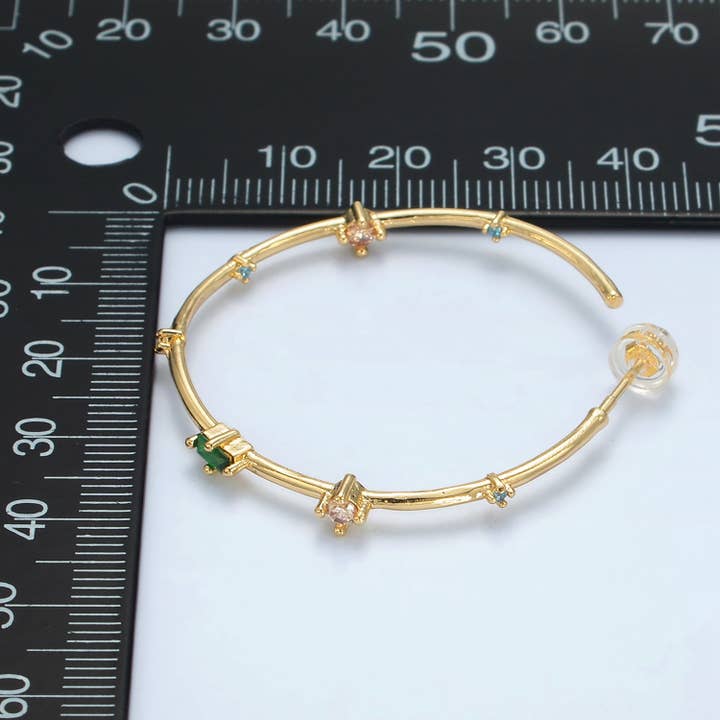 Aim Eternal - Wholesale Hoop Earrings - 24K Gold Filled CZ Green Baguette Hoop Earrings | Q-3003