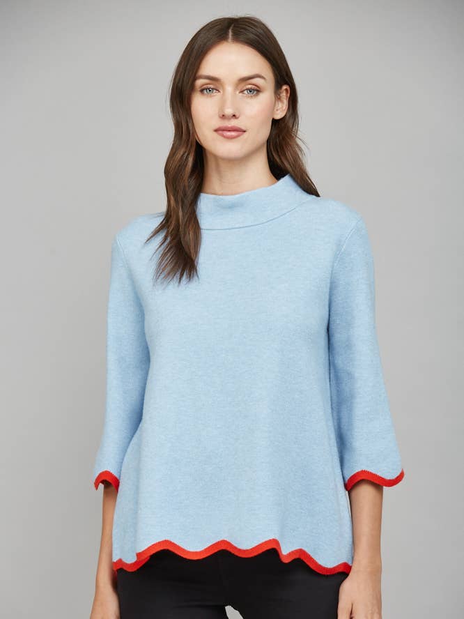 SCALLOP EDGE DETAILED MOCK NECK SWEATER TOP FW10429 for wholesale by FATE
