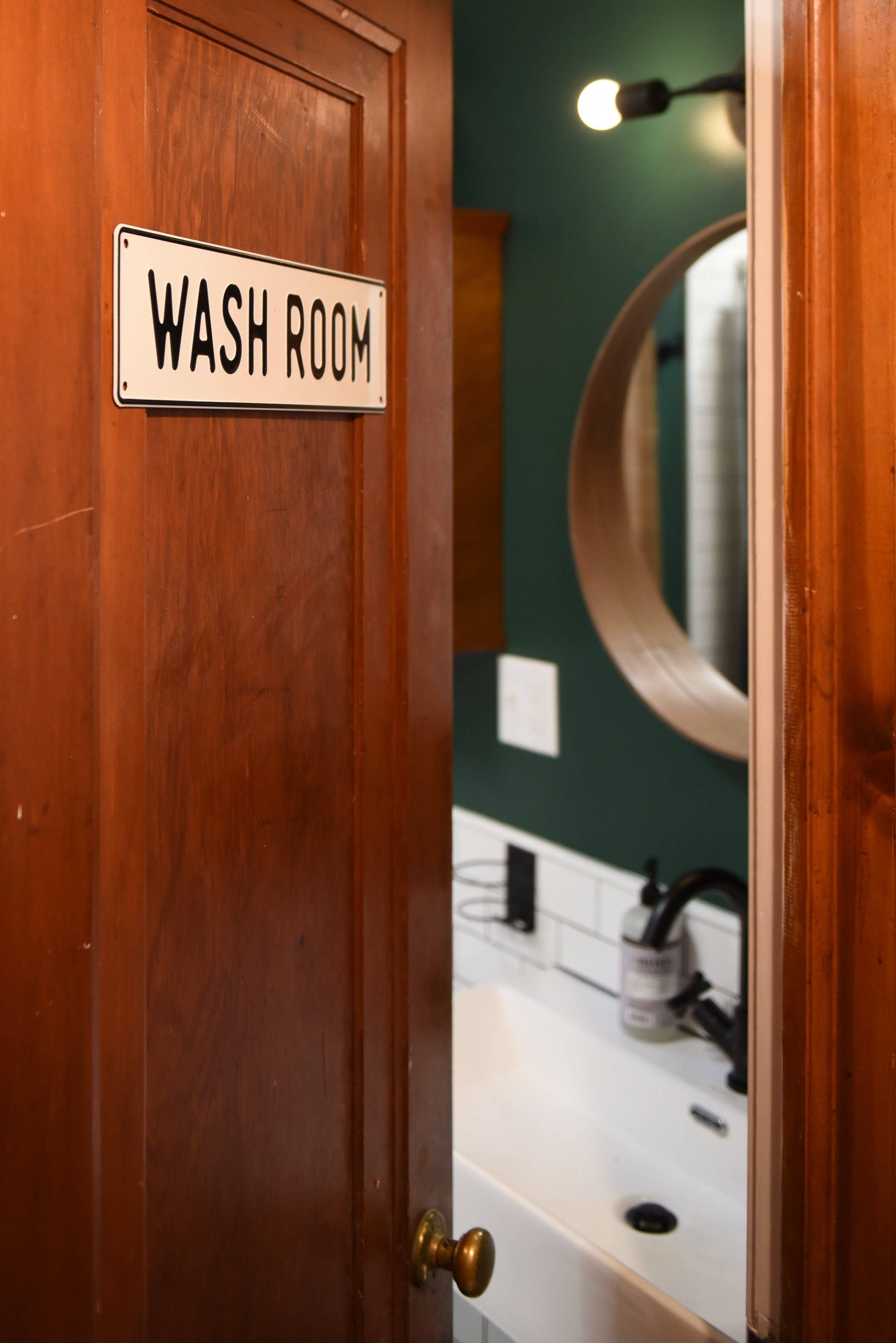 White Black Wash Room Aluminum Sign for wholesale on Faire1