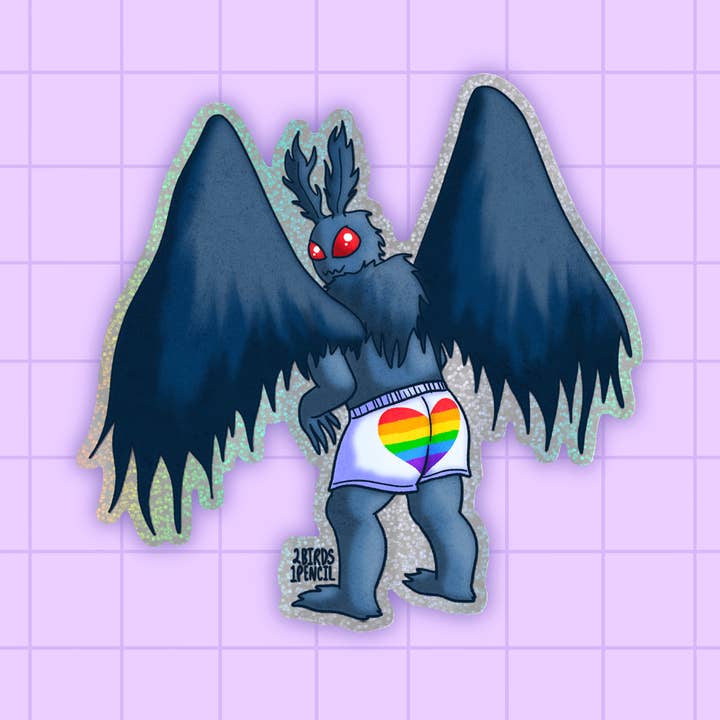 Pride Mothman Holographic Glitter Sticker for wholesale by 2Birds1Pencil Illustrations