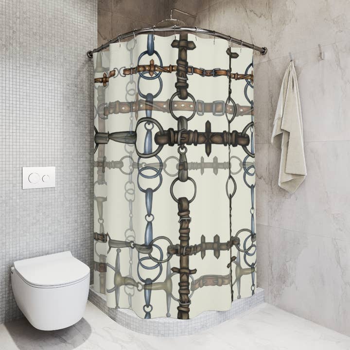 Rideau de douche en polyester Chaotic Bit ivoire pour la vente par All Designs Equine