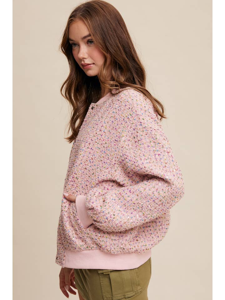 Listicle - Wholesale Bomber Jacket - Women's - Sequin Tweed Bomber Jacket LJ023817