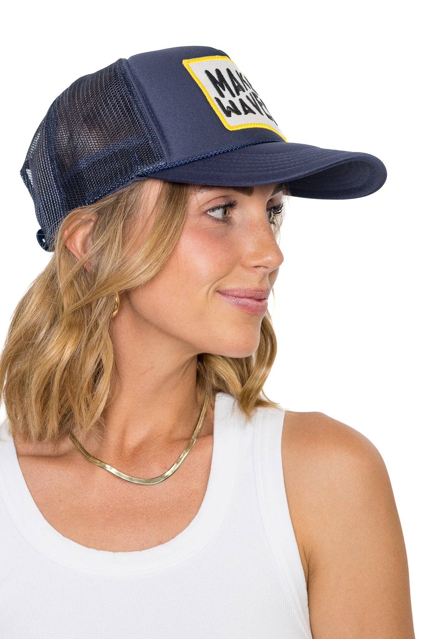Make Waves Trucker Hat in Navy for wholesale on Faire4