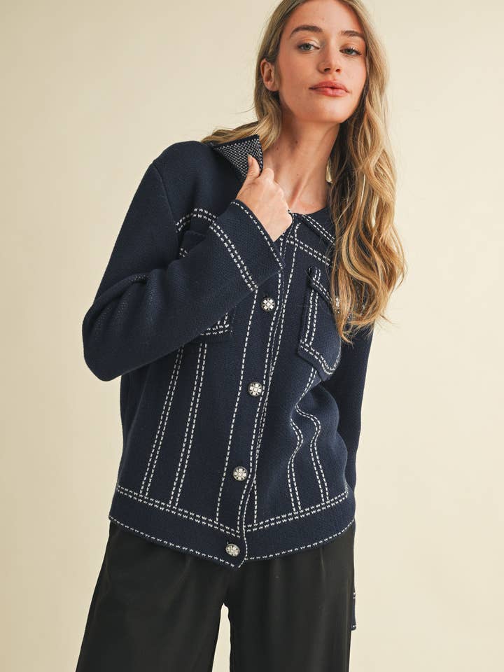 &MERCI - Wholesale Jacket - Women's - DENIM EFFECT KNIT SWEATER JACKET MSW1113010