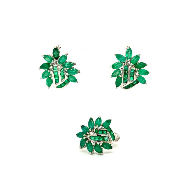 Emerald Jewellery Set in .925 Sterling Silver - KSS 6264 for wholesale by Kotawala Jewels
