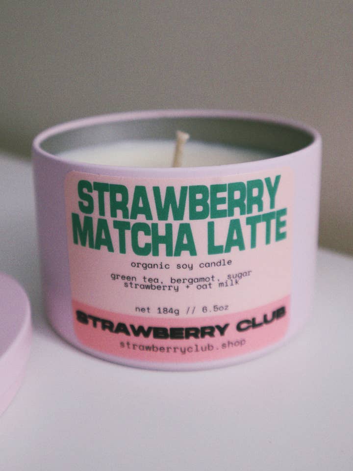 Strawberry Matcha Latte Soy Candle for wholesale by Strawberry Club