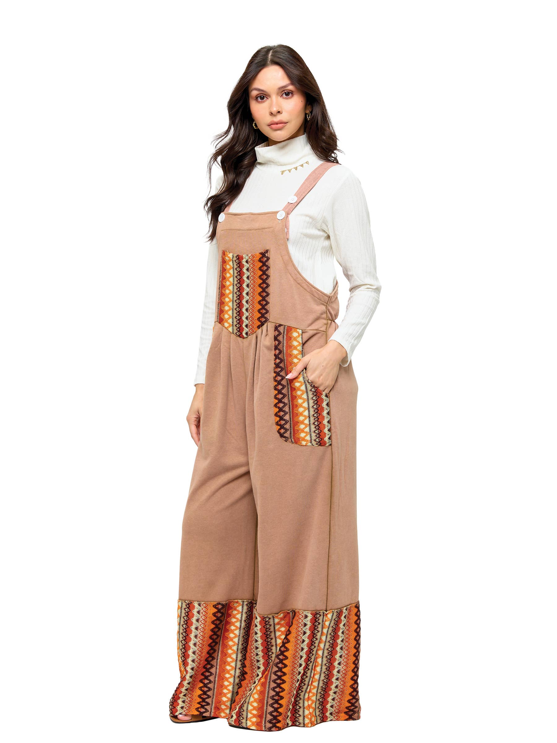 Mocha Overall Boho Ruffled Zig Zag Patches for wholesale on Faire2