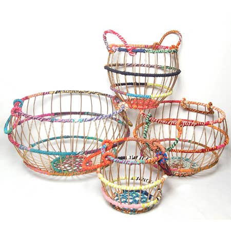 India Handicrafts Inc - Wholesale Laundry Basket - Colorful Jute Baskets Set of 4 - Perfect as Laundry Baskets