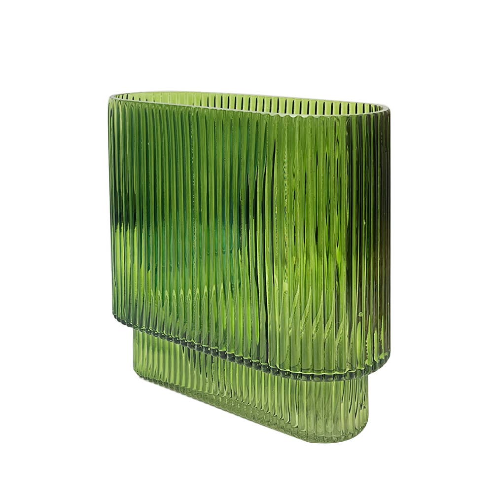 Galore Home - Vente Vases - Vase en verre côtelé ovale (H-8", D-8"x 3,75")3