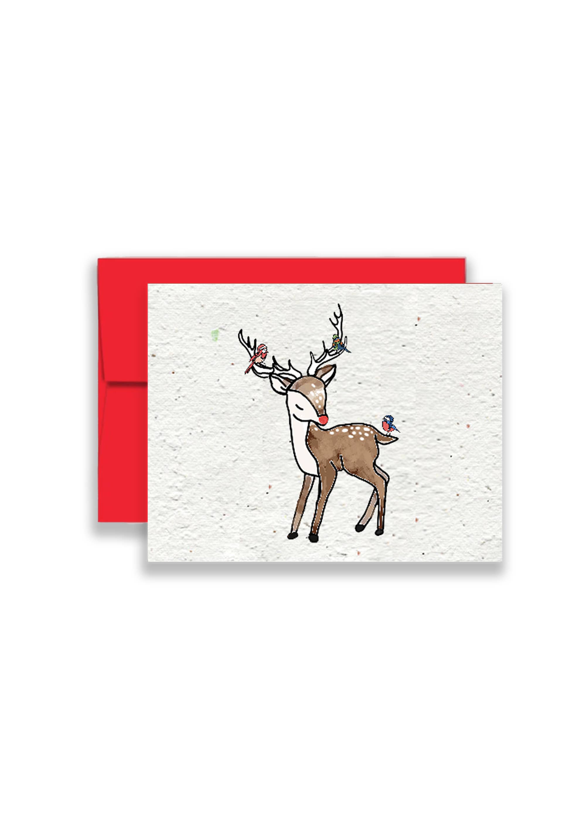 Artsy Em - Vente Cartes de Noël - Carte de vœux en papier Rudolph Christmas Wildflower Seeds